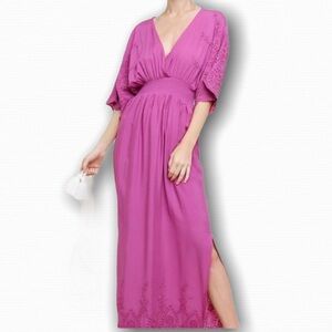 UMGEE Orchid Smocked Maxi Dress With Eyelet Detail M